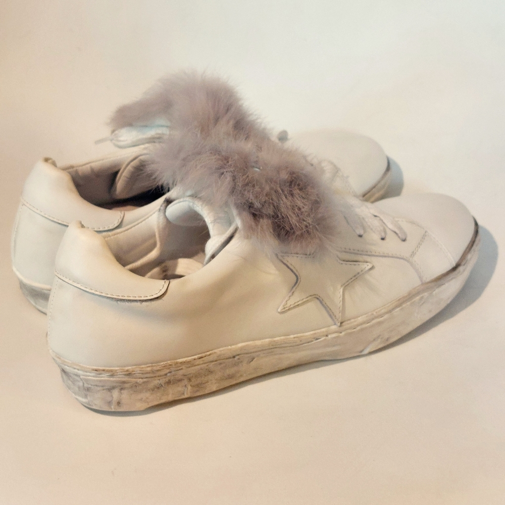 Piranha distressed white leather sneakers w fur trim, EU41, New, trade sample - Picture 7 of 16